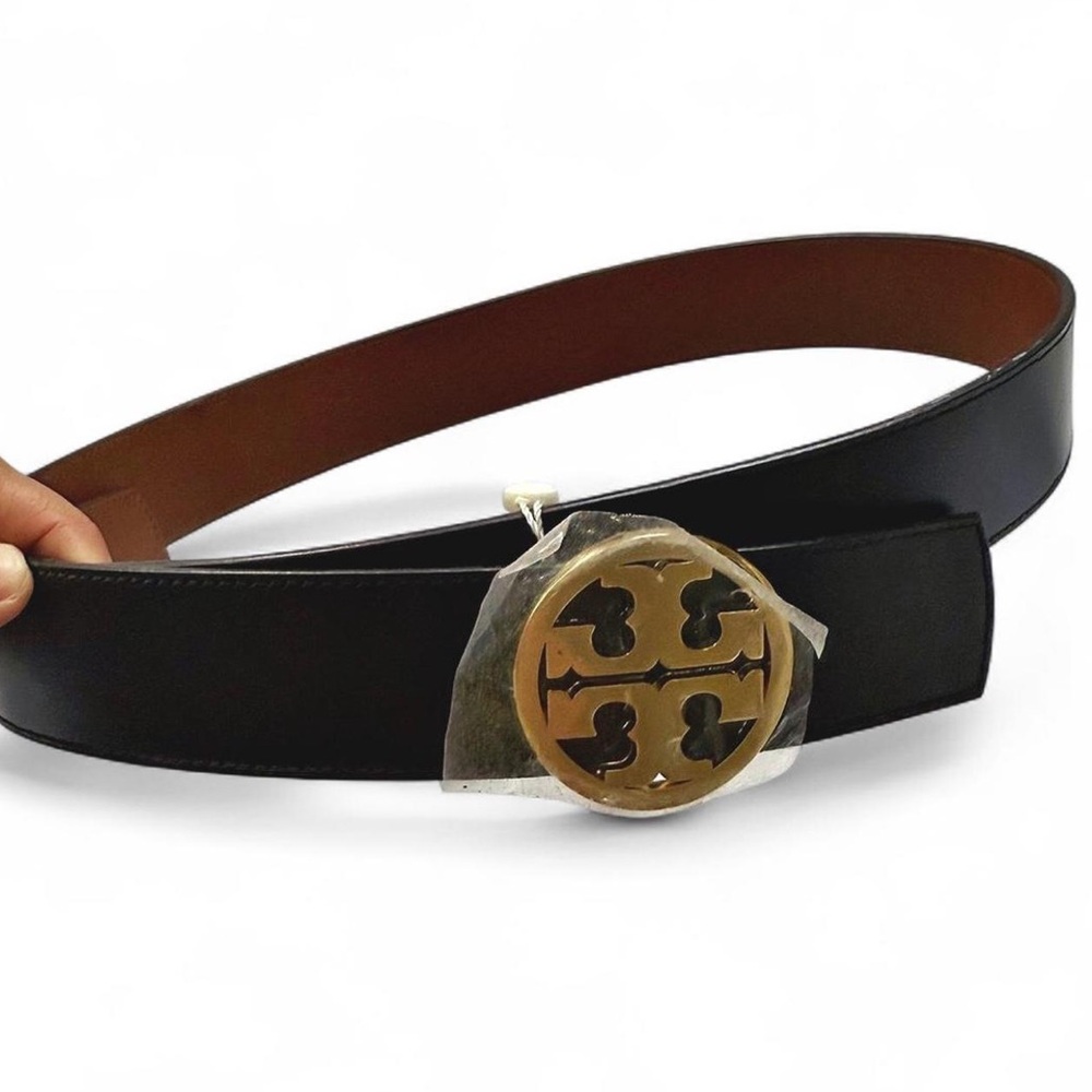 NWT Tory Burch Reversible Black/Brown Leather Belt with Gold Logo